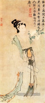 Tang yin pivoine et vierge Art chinois traditionnel Peinture à l'huile